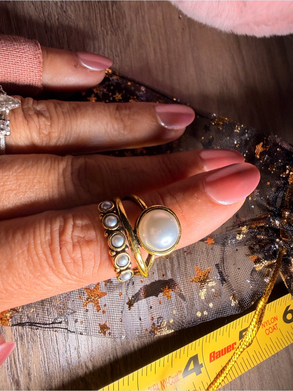 Gold and Pearl Ring - White Pearl Accent